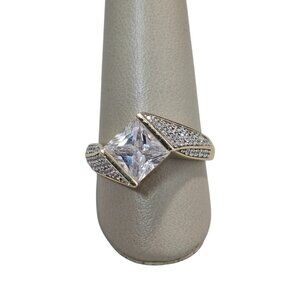 Vintage SJD  Sterling Silver Gold Plated Cubic Zirconia Women's Ring Size 9